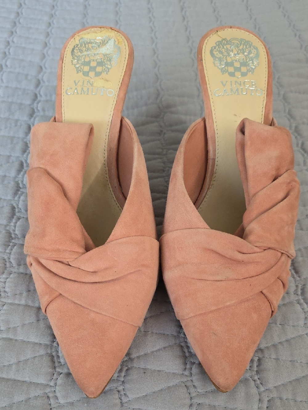 Vince Camuto Blush Suede Pointed-Toe Knot Mules